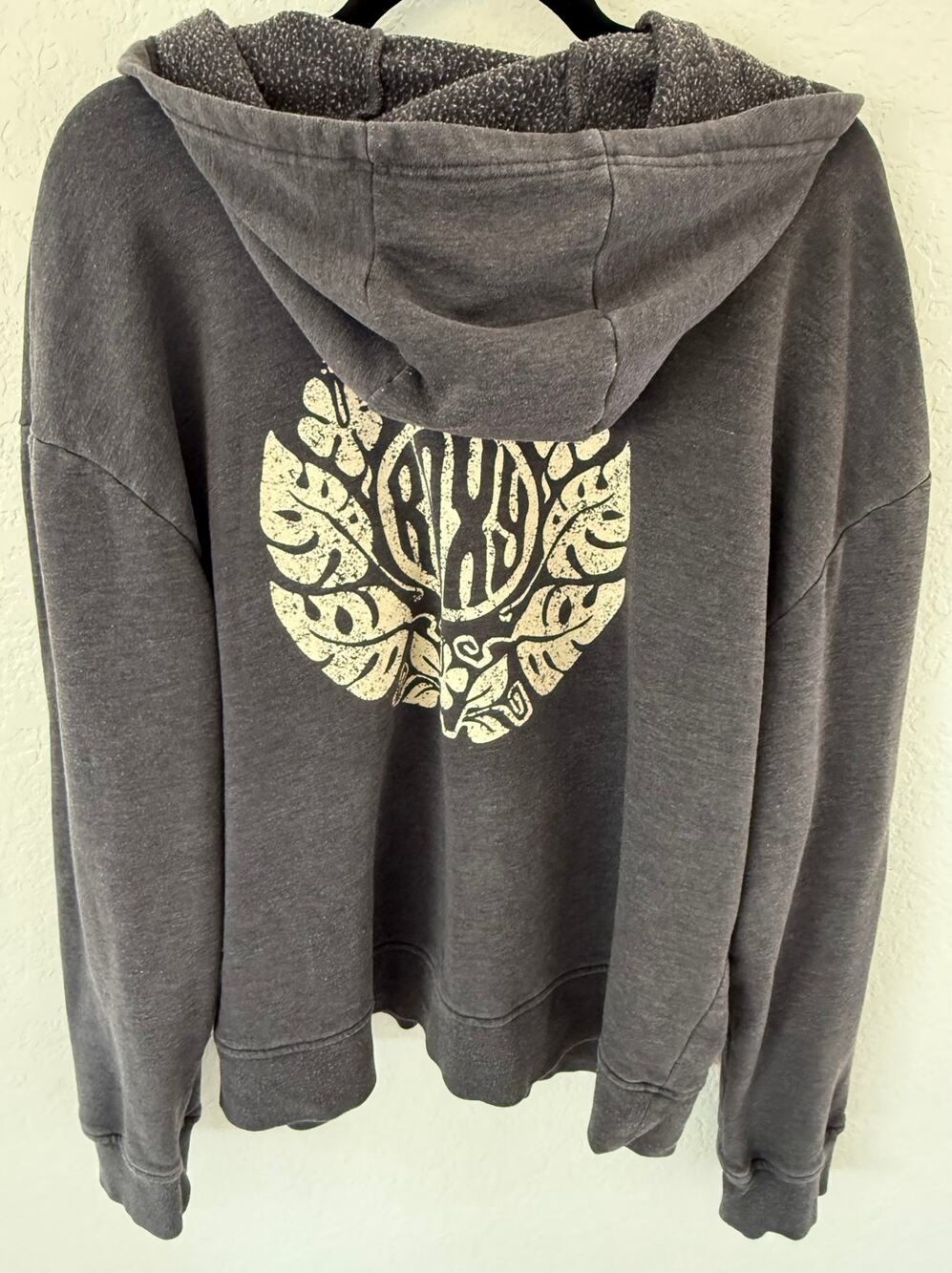 Roxy Womens Gray Full Zip Hoodie Floral Logo Y2K Surf Skate Sherpa Lined XL